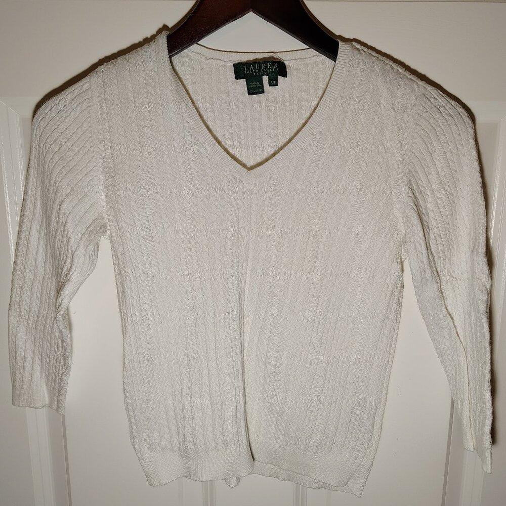 Lauren Ralph Lauren Sweater Chunky Ribbed V neck Cable Knit Preppy Minimalist